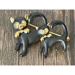 Vintage Mid Mod Retro Black & Gold Mother & Kitten Kitty Cat Lapel Pin Brooche